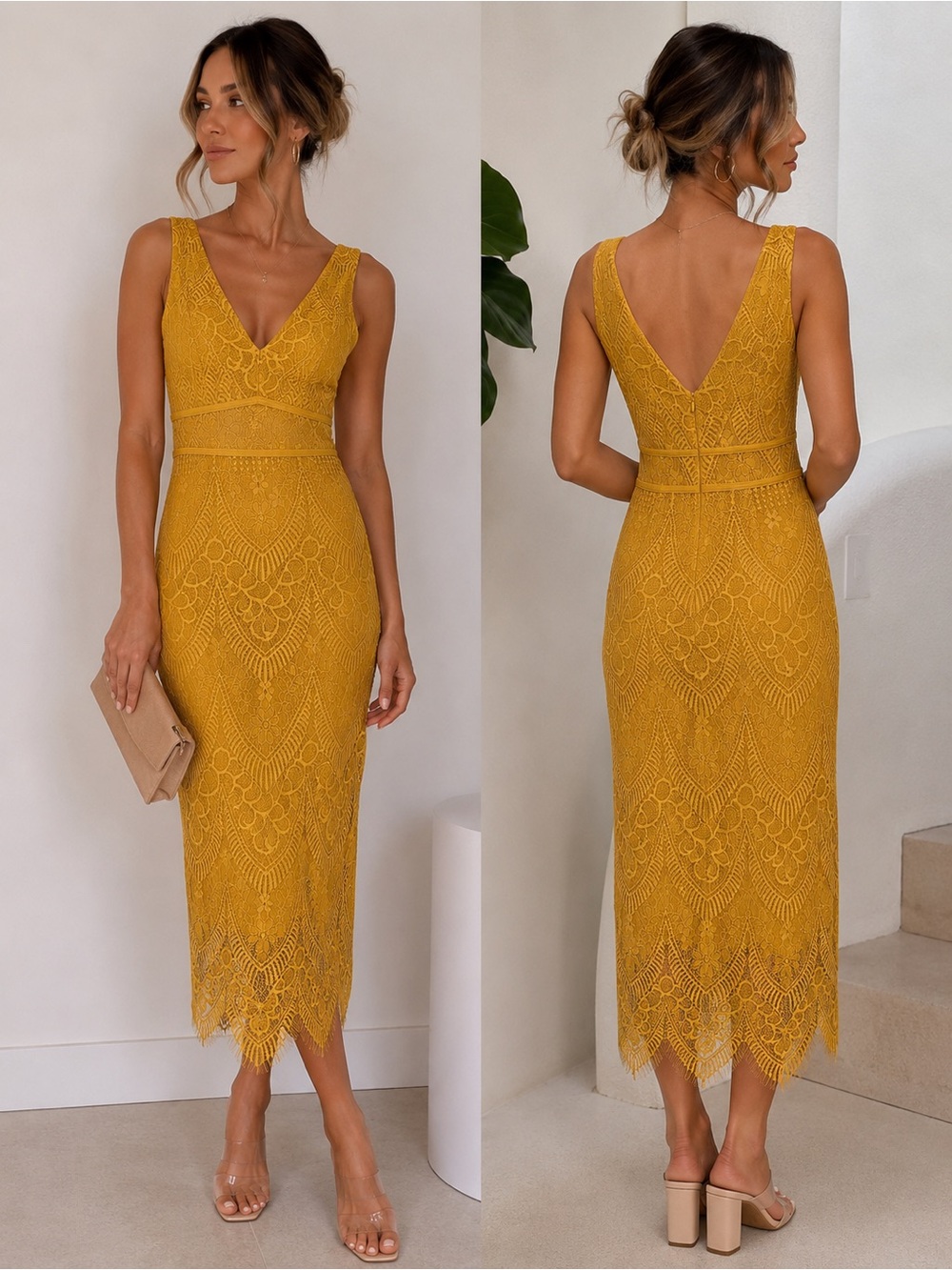 NWT Nanette Lepore Autumn Gold lace midi dress with a V-neckline, Size 2